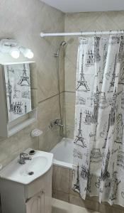 普洛缇尔Complejo Hunter Plottier - Neuquén的浴室设有艾菲尔铁塔淋浴帘