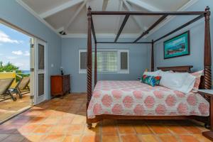 克里斯琴斯特德Seaview Palms Villa - St Croix USVI的一间卧室设有天蓬床和庭院。