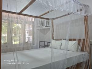 韦利格默Koala Homestay的卧室配有带白色枕头的天蓬床
