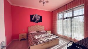 伊斯梅尔雷AkbA-Frame3的卧室设有红色的墙壁和一张床