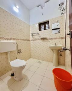 瓦尔卡拉Varkala Villa的一间带卫生间和水槽的浴室