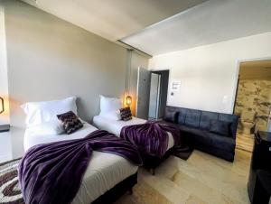 莱瓦贾CENTRAL VIEW ΜΙΔΕΙΑ的酒店客房,设有两张床和一张沙发