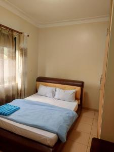 NamugongoTwinkle Blue Inn的一张位于带窗户的房间的床