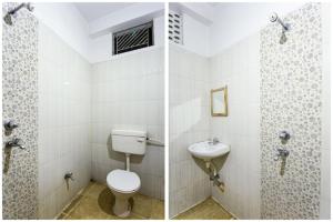 RourkelaHotel Punjab的浴室的两张照片,配有卫生间和水槽