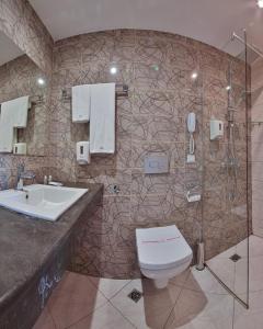 金沙Arena Mar Hotel and SPA的一间带水槽、卫生间和淋浴的浴室
