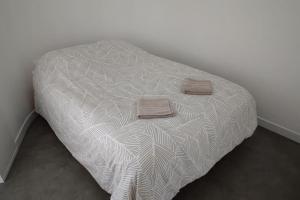 塞克兰N°2 Seclin - Appartement plein cœur - 1 chambre的一张床上,里面放着两条毛巾
