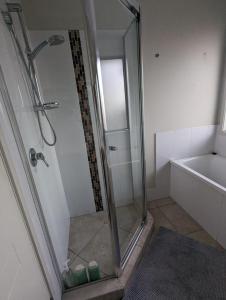 格拉德斯通Christa's 4Bedroom Entire Private House Gladstone City的浴室里设有玻璃门淋浴