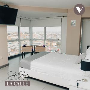 钦博特Hotel Viera Chimbote的市景卧室 - 带1张床