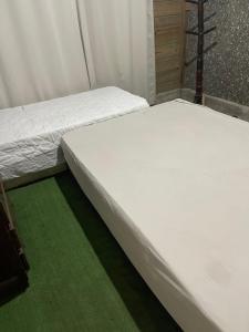 伊塔佩马KITNET cosntruçao quase já finalizada的绿地客房内的两张单人床