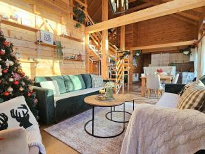 科拉欣Monte Chalet Kolašin的客厅配有圣诞树和沙发