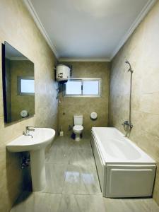 开罗Rafiki - Guest House的一间带水槽、浴缸和卫生间的浴室