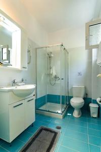 阿彻奇洛斯Stegna-TULA的带淋浴、卫生间和盥洗盆的浴室