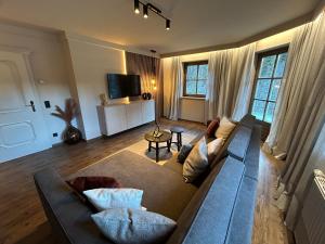 萨尔巴赫米莱特公寓的带沙发和电视的客厅