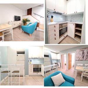 庞特维德拉Pontevedra Apartments - Peregrina Family Suite的厨房和客厅的照片拼合在一起