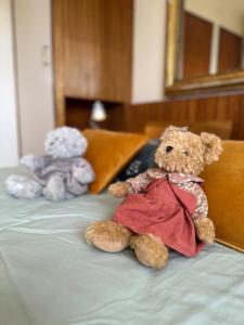 维里尔·杜·拉克Chambre privée dans Maison Familiale的两只泰迪熊坐在床上