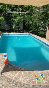 拉利伯塔德Beach Lomas的庭院里的一个蓝色海水游泳池