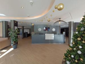 蒙彼利埃Studio haut de gamme sur golf proche Montpellier的大堂中间的圣诞树