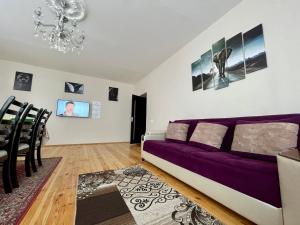 伊斯梅尔雷AkbA-Frame2的一间带紫色沙发的客厅和一间餐厅