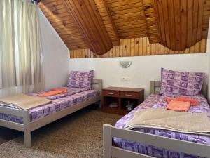 扎布利亚克SNAM Rooms&Apartment的配有木天花板的客房设有两张床。