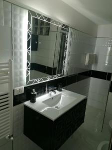 菲乌米奇诺Fiumicino Aeroporto Casa Vacanze Papaveri的一间带水槽和镜子的浴室