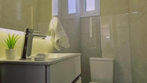 尼科西亚STAY Cosmo City Suites的一间带水槽、卫生间和镜子的浴室