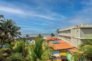 巴加Roseal Water Front的享有棕榈树度假村和大楼的景色