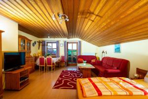 基姆湖畔普林Ferienwohnung Hötzelsperger的客厅配有红色沙发和电视