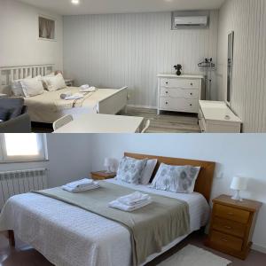 吉尔斯Casa de Casarelhos - Estúdio - T1 - T2 - Zona Gerês的一张带两张床的卧室和一张房间的照片