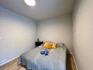 格但斯克64m2 Apartment Oldtown Gdansk Yacht Marina的一间卧室配有一张黄色枕头的床