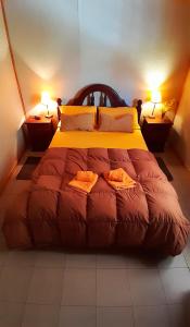波特雷里约斯Alas de Mirlos的一间卧室配有一张带两个枕头和两个灯的床。