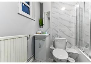 伦敦City Oasis - 1 BD Flat in Central Location的白色的浴室设有卫生间和淋浴。