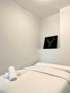 蒙福特·德·莱蒙斯Lemos Sol的白色的客房设有两张床,墙上挂着一张照片