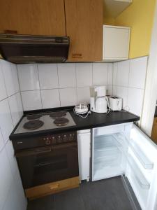 埃森City 2- room flat near uni and Limbecker Platz的小厨房配有炉灶和冰箱