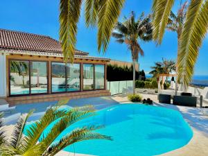 洛斯·亚诺斯·德·阿里丹Villa Tajuya的棕榈树别墅内的游泳池