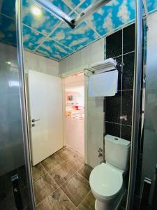 伊斯帕尔Melodi Hotel的一间带卫生间和步入式淋浴间的浴室