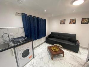 海斯THE ROYAL BOUTIQUE PICCADILLY LODGE by LONDON SLEEP 8的带沙发和洗衣机的客厅