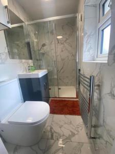 海斯THE ROYAL BOUTIQUE PICCADILLY LODGE by LONDON SLEEP 8的浴室配有白色卫生间和淋浴。
