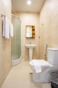 巴库ELYSIUM HOTEL的浴室配有卫生间、盥洗盆和淋浴。