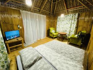 BulusanBirbeck Lodge的一间卧室配有一张床和一台平面电视