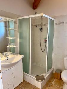 佩兹纳斯Au Bonheur Dezange的带淋浴和盥洗盆的浴室