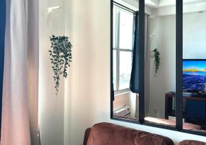 圣胡安Son de Metro Apartment / near Distrito T-Mobile的客厅配有镜子和窗户