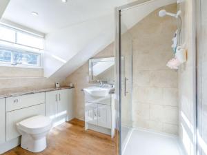 斯坦利3 Bed in Rowlands Gill 86802的浴室配有卫生间、盥洗盆和淋浴。