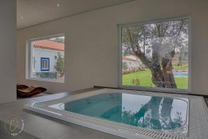 奥德米拉Quinta do Chocalhinho Agroturismo & SPA的大型游泳池,位于带大窗户的房间内