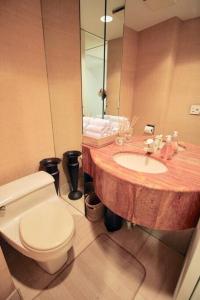 纽约Private Beautiful Townhome w Zen Garden的一间带卫生间、水槽和镜子的浴室