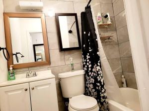 萨默维尔Escape Pine Forest- Getaway Experience的一间带卫生间、水槽和镜子的浴室