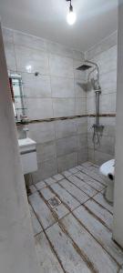 罗萨里奥De leon的一间带卫生间和水槽的肮脏浴室