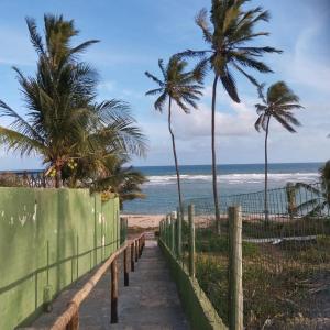 伊比拉奎拉Recanto Casa SOL的一条通往棕榈树海滩的路径