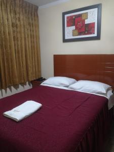 塔克纳Hotel lucero real的一间卧室配有一张床,上面有两条毛巾