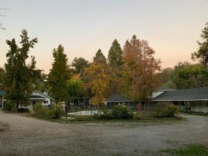 BadgerSeven Circles Lodge&Retreat的树木屋前的围栏