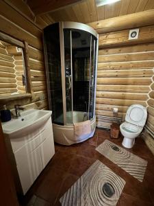沃罗赫塔Oberig Apartmens的浴室配有卫生间、淋浴和盥洗盆。